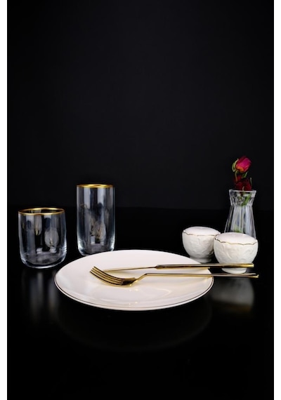 Digithome Lombardino Minimalist Modern Gold Tekli Porselen Pasta Tabağı 20 Cm