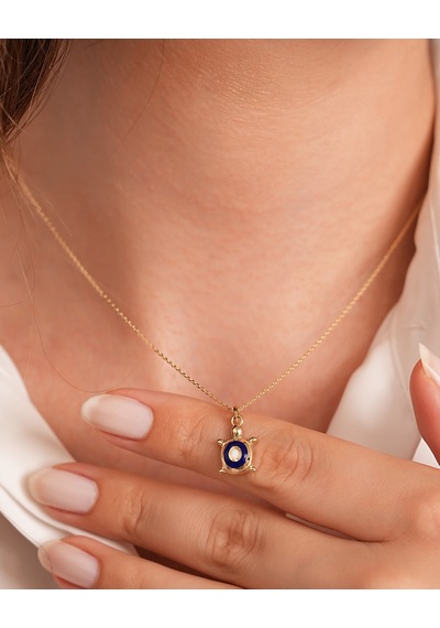 Debora Jewelry 14 Ayar Altın Nazar Boncuklu Minimal Kaplumbağa Kolye