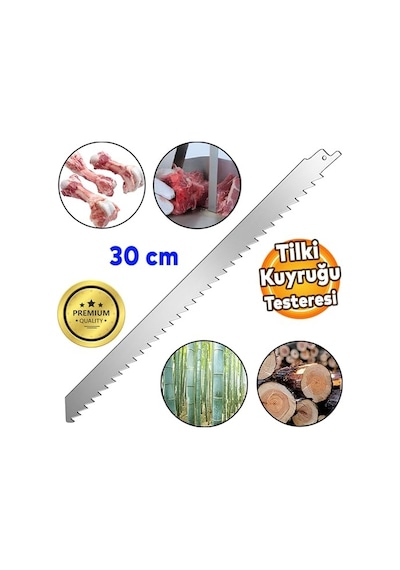 Badem10 Tilki Kuyruğu Kılıç Et Kemik Kesme Testeresi Paslanmaz Çelik Bıçak Buz Kesme Bıçağı Ağzı Ucu 30 Cm