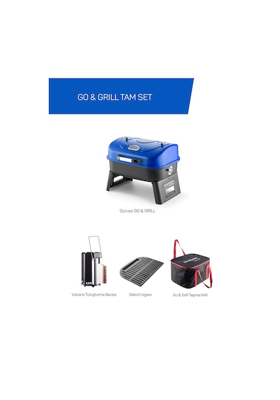 Guruss Go & Grill Barbekü Mangal Tam Set Gece Mavisi Model:grs14