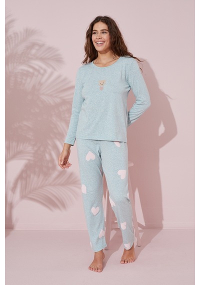 Siyah İnci Pamuklu Örme Pijama Takım 24241067 Yeşil