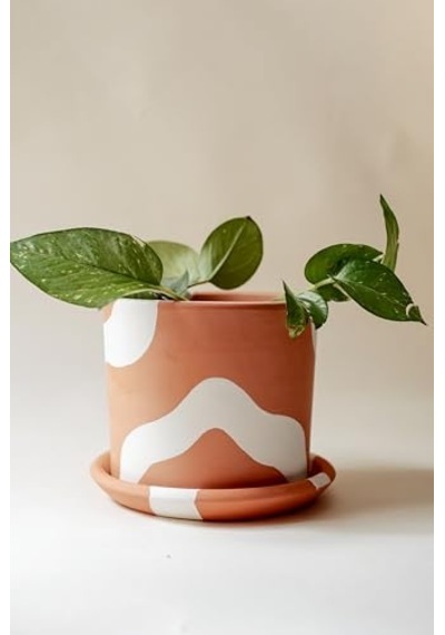 Terracotta Silindir Saksı+tabak Bohem Beyaz Küçük Diğer