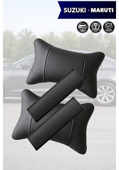 Suzuki Maruti Uyumlu Siyah Set Deri Kemer Koruyucu Lüks Deri Yastık
