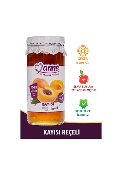 Şeker Ilavesiz Kayısı Reçeli 300g Elma Suyu Ile Tatlandırılmıştır - Koruyucu Içermez