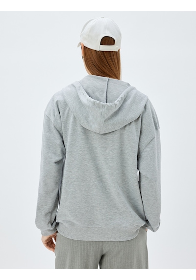 Koton Uzun Kollu Üç İplik Pamuklu Fermuarlı Kapşonlu Sweatshirt Gri 5wak10225ek Gri