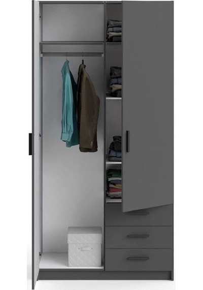 Mimoza Giyinme Dolabı - Çok Amaçlı Dolap - Gardırop 90 Cm-2 Kapaklı-3 Çekmeceli