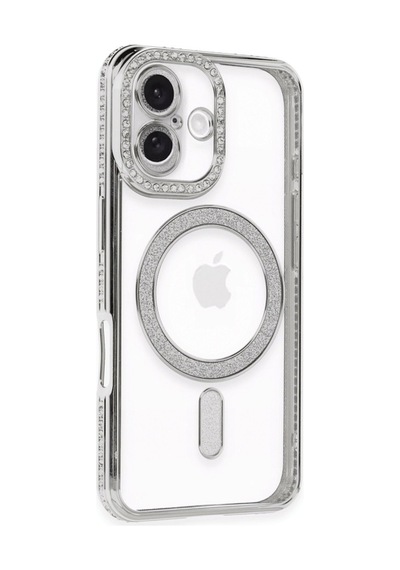 Apple iPhone Uyumlu 16 Plus Kılıf Joke Simli Magneticsafe Kılıf - Gümüş Bz8683140756697
