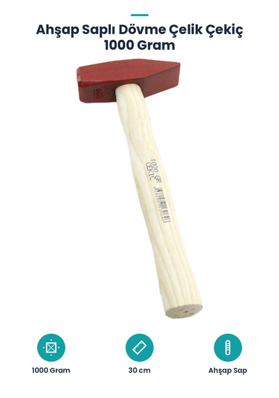 Ahşap Saplı Dövme Çelik Çekiç 1000 Gram 30 Cm