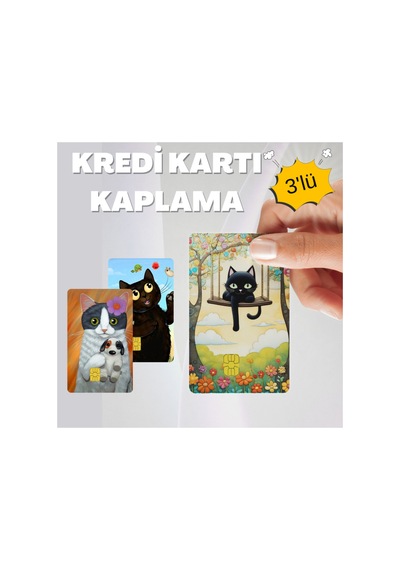Sevimli Kediler Kart Kaplama 3'lü Set 1 Kredi Kartı & Akbil Sticker Standart