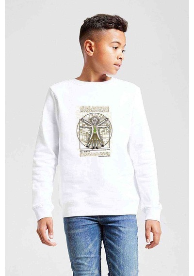 Tshirthane Rick Darvin Anatomi Baskılı Unisex Çocuk Beyaz Sweatshirt Beyaz