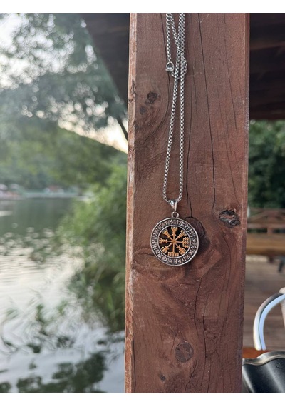 Viking Nordik Vegvisir İşlemeli Runik Sembollü 316l Paslanmaz Çel