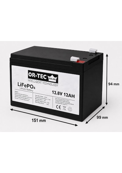 OR-TEC 12.8V 12Ah LiFePO4 Akülü Araba - UPS Aküsü