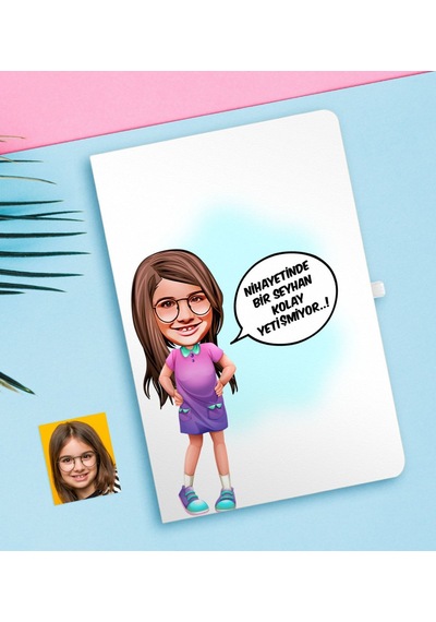Kişiye Özel Kız Çocuk Kolay Yetişmiyor Karikatürlü Beyaz Defter-5