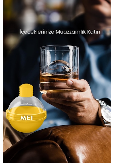 Silikon Küre Buz Topu Kalıbı - Büyük Yuvarlak Buz Topları Için Dondurucu Ve Sunum Kabı,6x6cm Top Buz Sarı