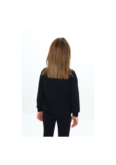Toontoy Kız Çocuk Dik Yaka Fermuarlı Cepli Reglan Kol Örme Hırka - 2 İplik Siyah