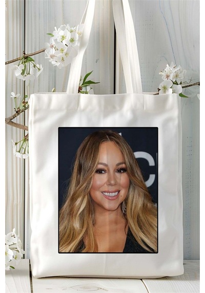 Art Hediye Mariah Carey Baskılı Bez Çanta Omuz Çantası Kişiye Özel Desen 2 Çok Renkli