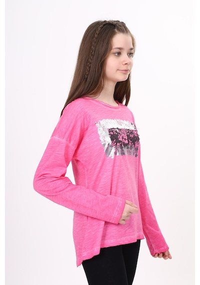 Toontoy Kids Toontoy Kız Çocuk Tişört Göğsü Cepli Varak Baskılı Fuşya