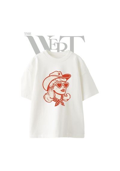 Thewert Retro Cowgirl Tasarım Baskılı Ünisex Beyaz Oversize T-shirt