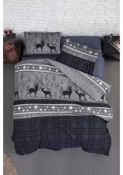 First Choice Flanel Nevresim Takımı Happiness Navy Blue Çift Kişilik Mavi