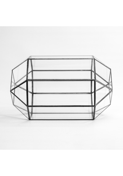 Cam Fanus Geometrik Teraryum Siyah Nonagon