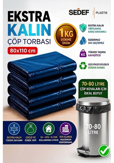 80x110 Cm Extra Kalın Siyah Endüstriyel Çöp Poşeti - 1kg / Ağır Hizmet Tipi