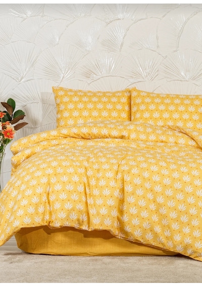 Koyu Turkuaz Batik Desenli Nevresim Takımı Çift Kişilik Koyu Sarı