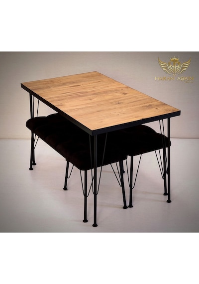 By Hakan Aşkın Metal Ayaklı 70x120 Cm Atlantik Çam Lux Masa Ve Bench Takımı 2024