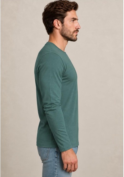 Axxel Erkek Pamuklu Likralı Süprem Uzun Kollu T-shirt-d240 Yeşil