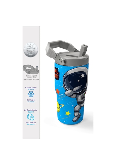 Coral High Lacivert Mavi Astronot Desenli Katlanır Ağızlıklı Çelik Termos 600 Ml 38923 Mavi