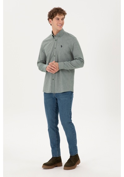 U.s. Polo Assn. Erkek Koyu Yeşil Gömlek Desenli 50296598-vr079 Koyu Yeşil