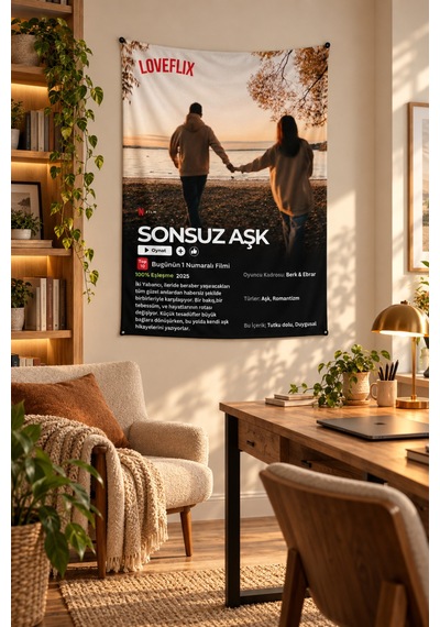 Sevgiliye Hediye - Kişiye Özel Netflix Film Dekoratif Duvar Örtüsü Duvar Halısı Beyaz