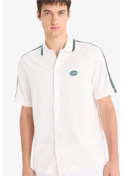 Defacto Relax Fit Polo Yaka Hafif Kumaş Baskılı Yazlık Kısa Kollu Gömlek F0200ax25smer105 Ekru