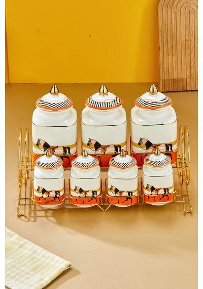Cooker Hürrem 7'li Standlı Baharat Saklama Seti Ckr3779 Turuncu