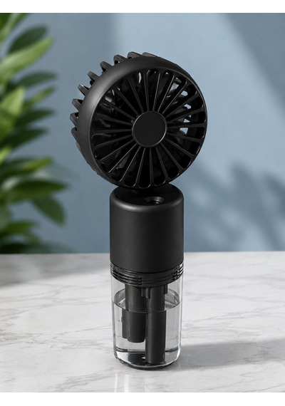 Mini Fan Şarjlı El Fanı Siyah Boyuna Asmalı Usb Type-c Şarjlı 4 Kademeli Taşınabilir Vantilatör Serinletici Fan