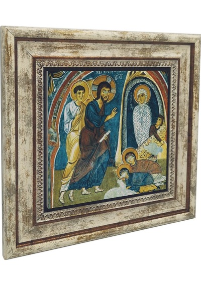 Kapadokya Göreme Karanlık Kilise Freski - Lazarus'un Dirilişi Baskılı Taş Tablo 25x25