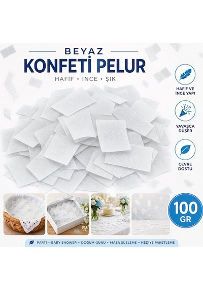 Beyaz Konfeti Pelur 100 Gr, Parti, Düğün Süsü, Masa Süsleme Ve Hediye Paketi Dolgusu Tüm Yaşlar