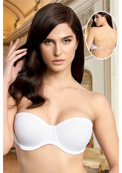 Nurteks 1505 Kadın Askısı Ve Sırtı Şeffaf Push-up Straplez Sütyen-beyaz Beyaz