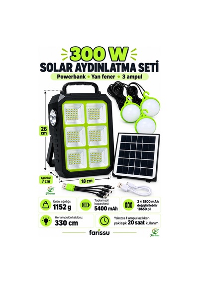 Dat Dt-915p 300w Solar Aydınlatma Seti Siyah