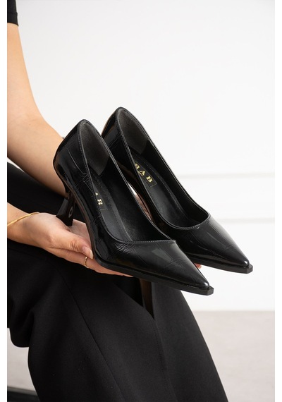 Dabab Shoes Nılay Kadın Siyah Kroko Rugan Sivri Burun 7 Cm İnce Topuklu Stiletto Ayakkabı