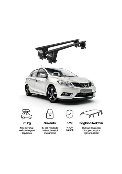 Royal Nissan Pulsar 2014 Ve Sonrası Uyumlu Siyah Kilitli Ara Atkı Port Bagaj Tavan Barı
