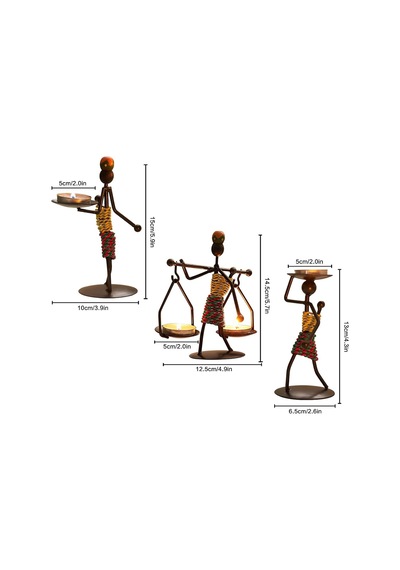 3'lü Mumluk Setleri, Yaratıcı Afrikalı Kabile Kadın Mumluk Orta Parçalar Afrikalı Kadınlar İçin Demir Şamdan T Çok Renkli
