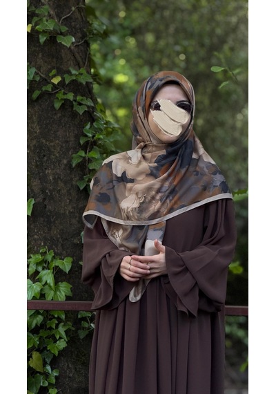 Qalortex Scarf Pamuklu Soft Meva Desen Eşarp-taba/vizon