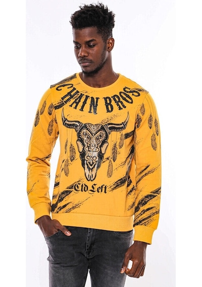 Wessi Hardal Baskılı Taşlı Bisiklet Yaka Sweatshirt Hardal
