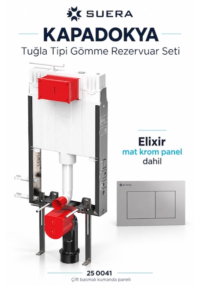 Suera Kapadokya Tuğla Tipi Gömme Rezervuar Seti Elixir Mat Krom Panel 25 0041