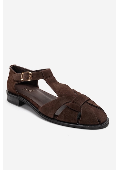 Luvishoes Dexara Kahverengi Süet Hakiki Deri Kadın Sandalet