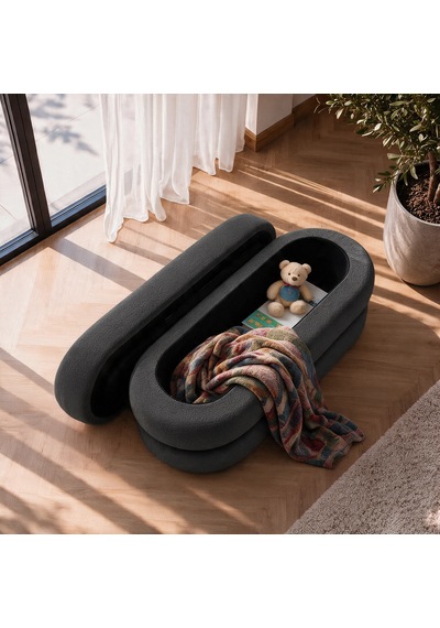 İnarch Dizayn Naturis Sandıklı Bench Depolama Alanlı Modern Puf Koyu Gri