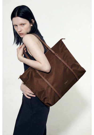 Wuclo Velie Paraşüt Kumaş Şeritli Shopper Çanta Acı Kahve-taba Acı Kahverengi - Taba