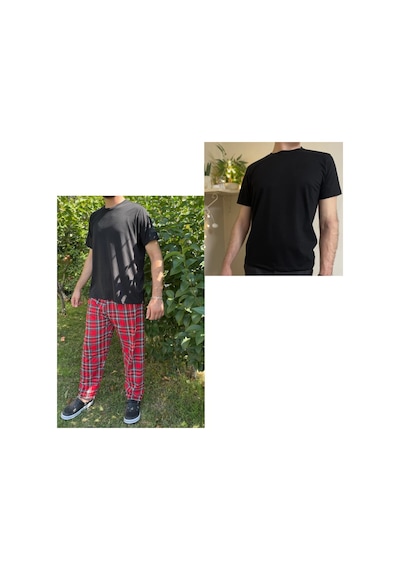 Regular Fit Alt Ekose Pamuklu Örme Bisiklet Yaka Erkek Pijama Takımı