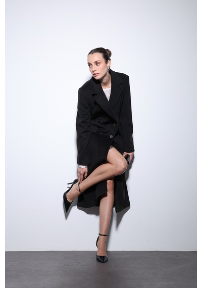 Antioch Yün Karışımlı Kruvaze Kadın Kaban Siyah
