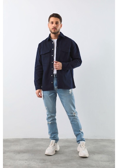 Erkek Oversize Jean Gömlek Lacivert 001